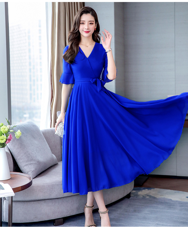 亏本清仓】xmls-2032夏季新款连衣裙修身气质v领大摆雪纺沙滩连衣长裙