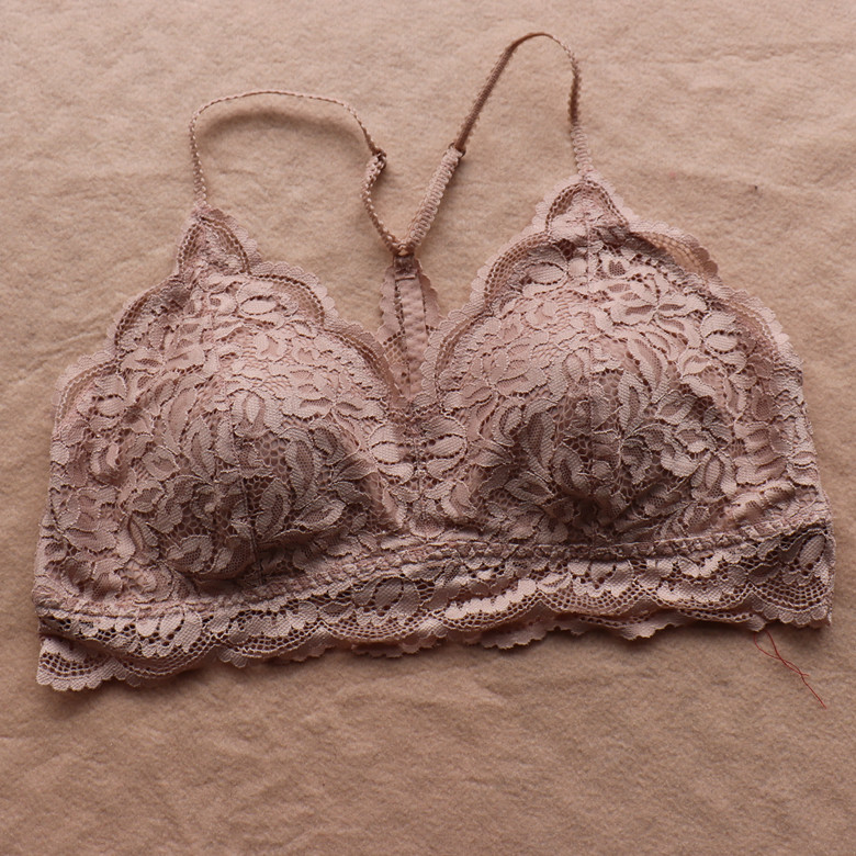 丽维 蕾丝镂空性感美背可拆卸胸垫吊带背心无钢圈文胸抹胸m9019
