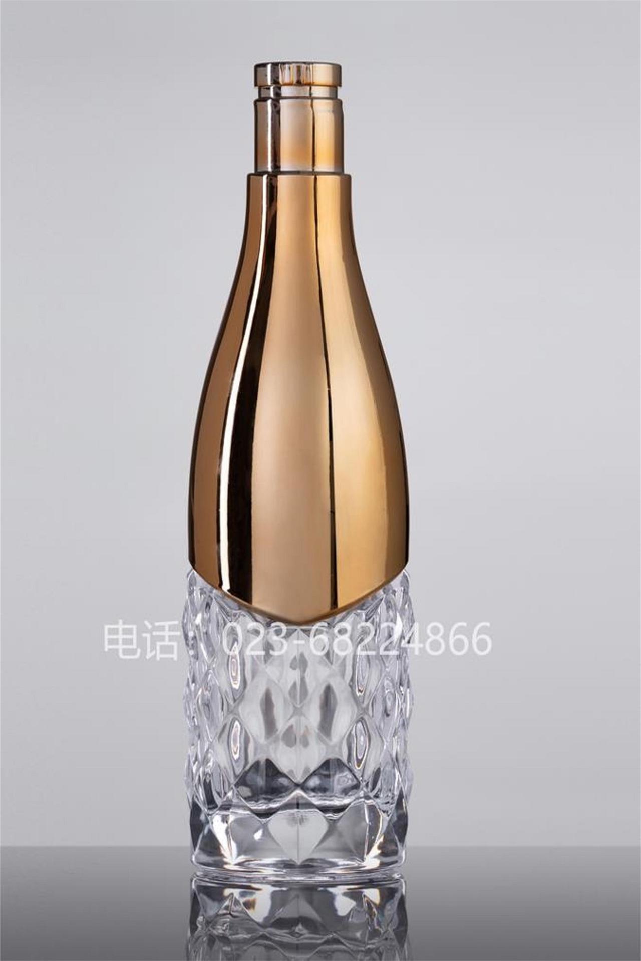 恒晶新款HJ-Y043电镀酒瓶700ml洋酒瓶厂家直供