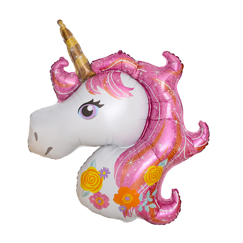 大号卡通彩虹马头独角兽宝莉铝箔铝膜气球婚房生日派对布置用品