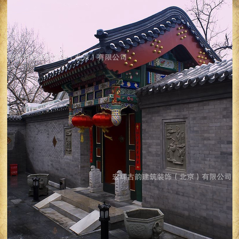 庭院双面仿古门楼 木质垂花门头 二进彩绘门楼定做 中式装饰批发