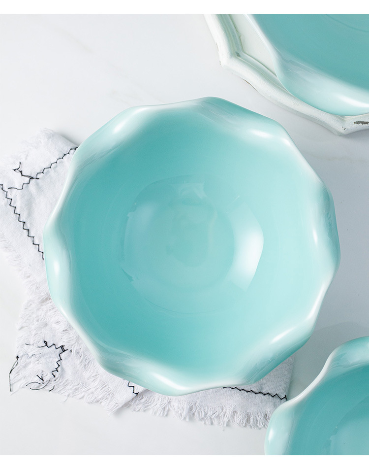 青瓷创意甜品碗陶瓷水果沙拉碗 酒店餐厅异形大汤碗 家用大号面碗