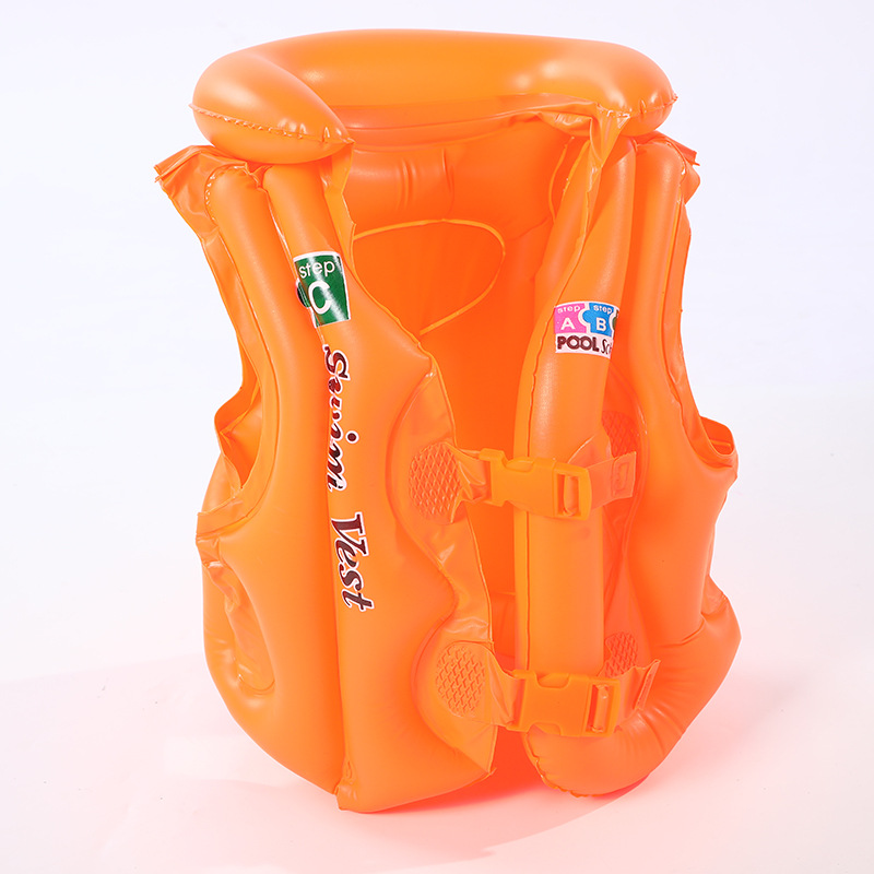 跨境pvc儿童充气背心式游泳衣救生衣 纯色游泳浮力马甲批发