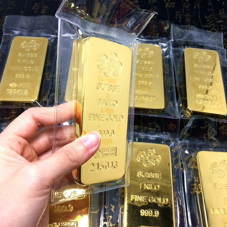 足金999瑞士板料1000克实心纯铜镀金仿真样板假金条柜台道具模型