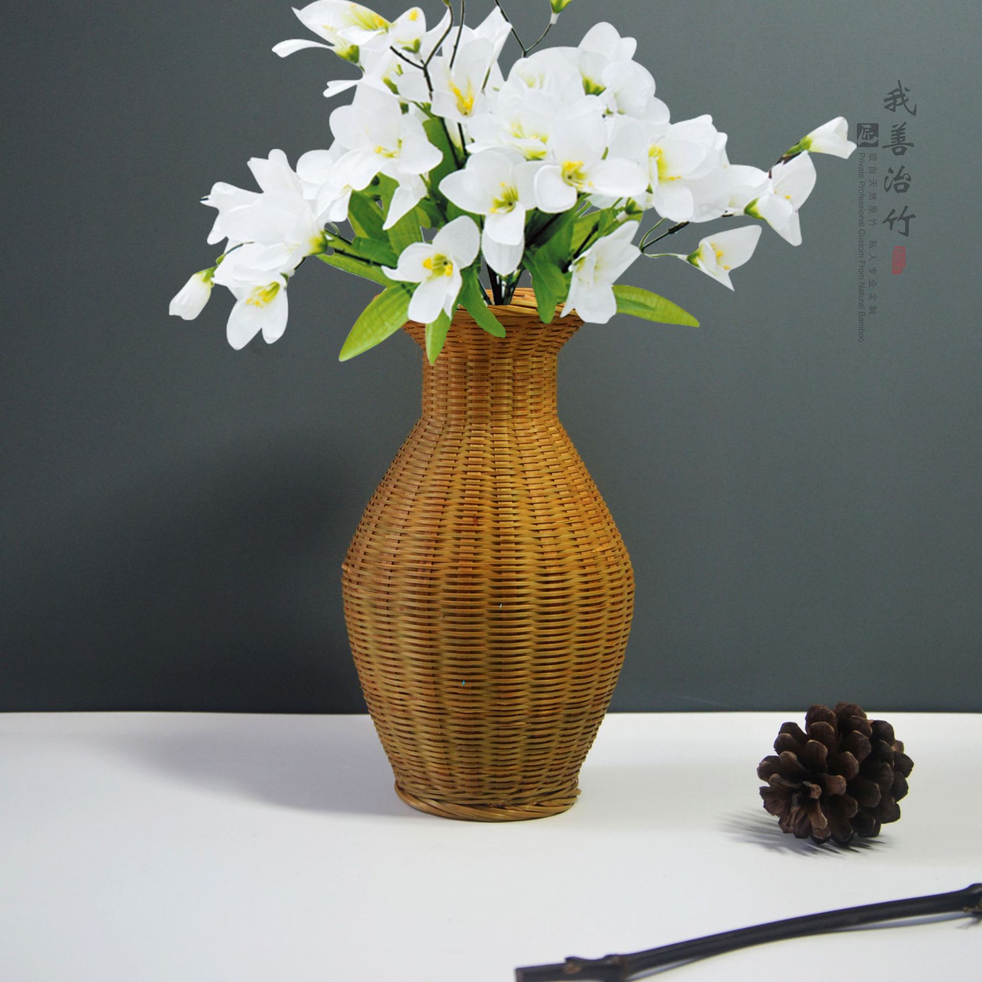 厂家直供竹编花瓶竹编花器竹编花插竹编花钵竹编摆件手工竹编制品