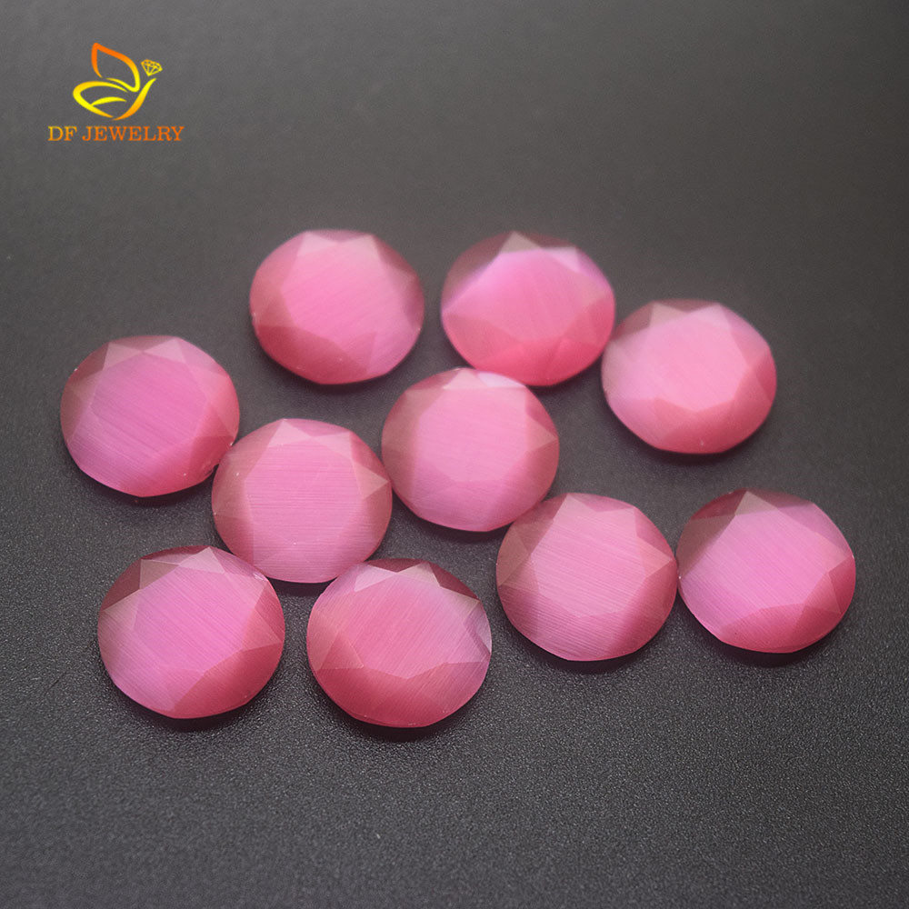 现货合成玻璃猫眼石人造宝石圆形双平14x4mm裸石戒饰品配件