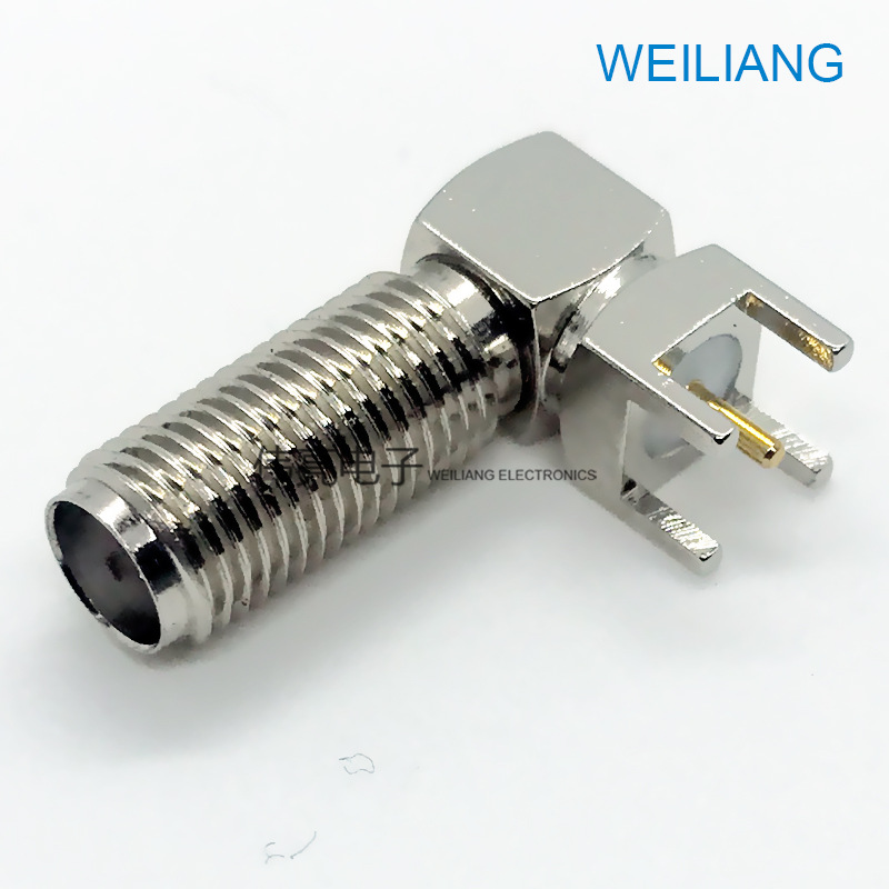 现货供应四脚镀镍弯式sma母座接头 50欧sma-kwe 银色90度