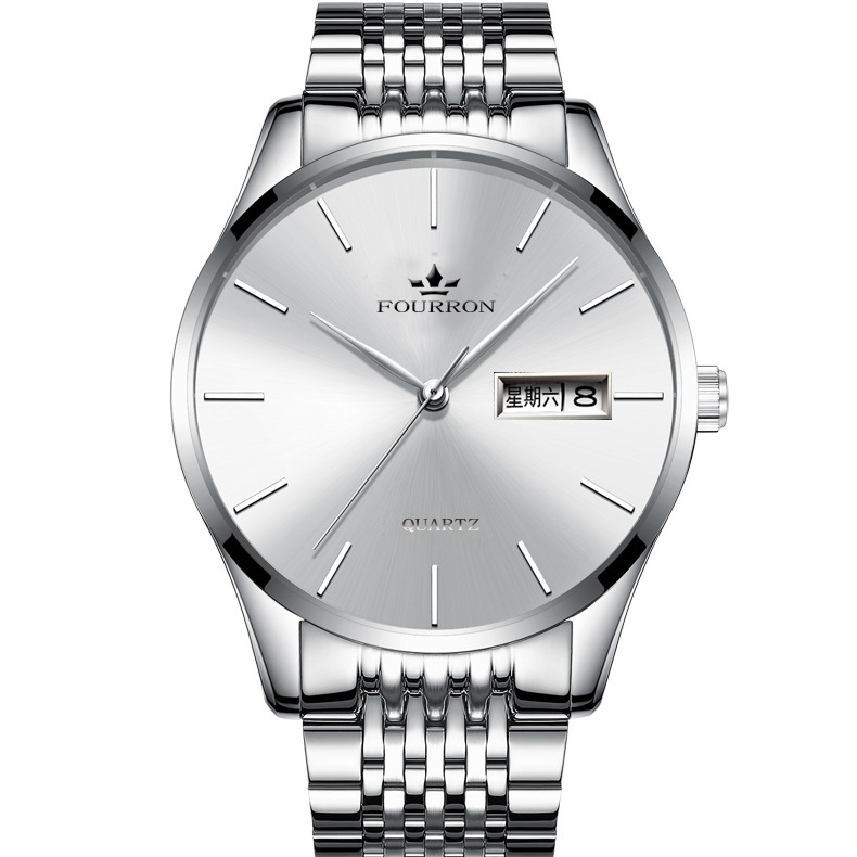 fourron品牌手表男士非机械表 防水日历石英超薄钢带爆款学生热卖