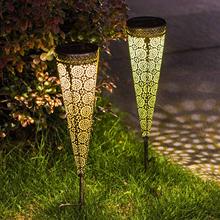 跨境新款  LED太阳能镂空地插灯 锥形插地照明庭院花园草坪景观灯