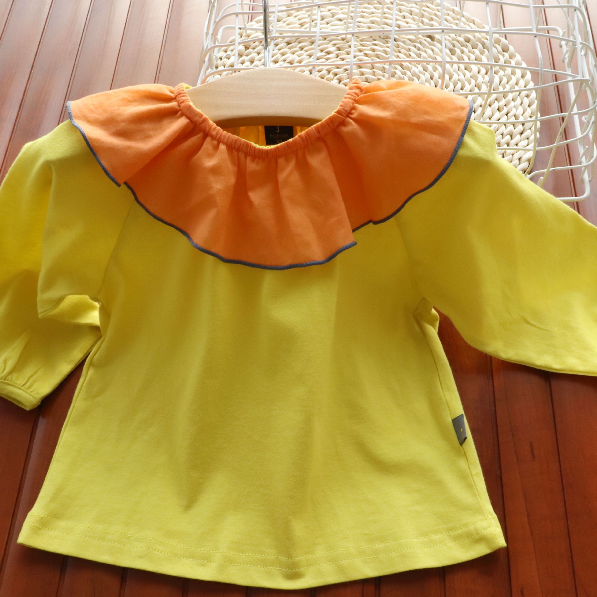 春秋款打底衫韩版小云朵女童荷叶领长袖t恤中小童宽松版翻领上衣