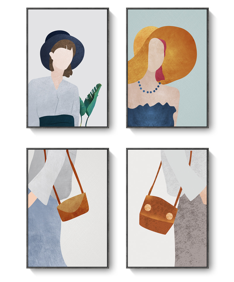北欧简约现代简约装饰画 摩登少女小众文艺抽象人物轻奢挂画