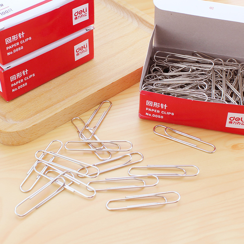 得力回形针0050大号加厚电镀金属曲别针办公资料收纳归档100枚/盒