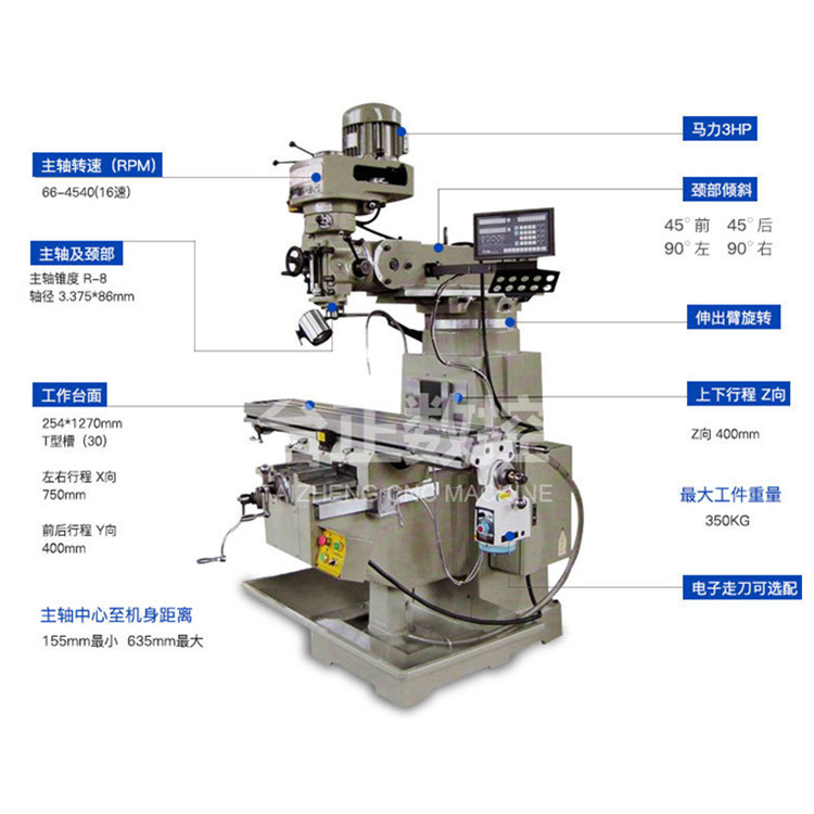 滕州台正厂家炮塔铣床4号机万能摇臂铣床台湾工艺价格实惠