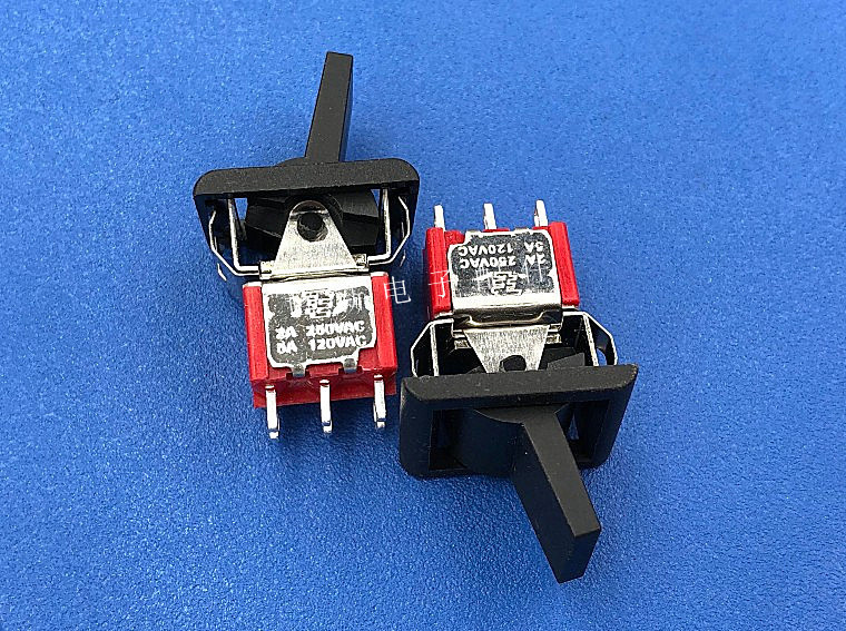 台湾两路双排6脚2档开关拨动开关钮子切换开关摇头摇臂黑柄5a120v