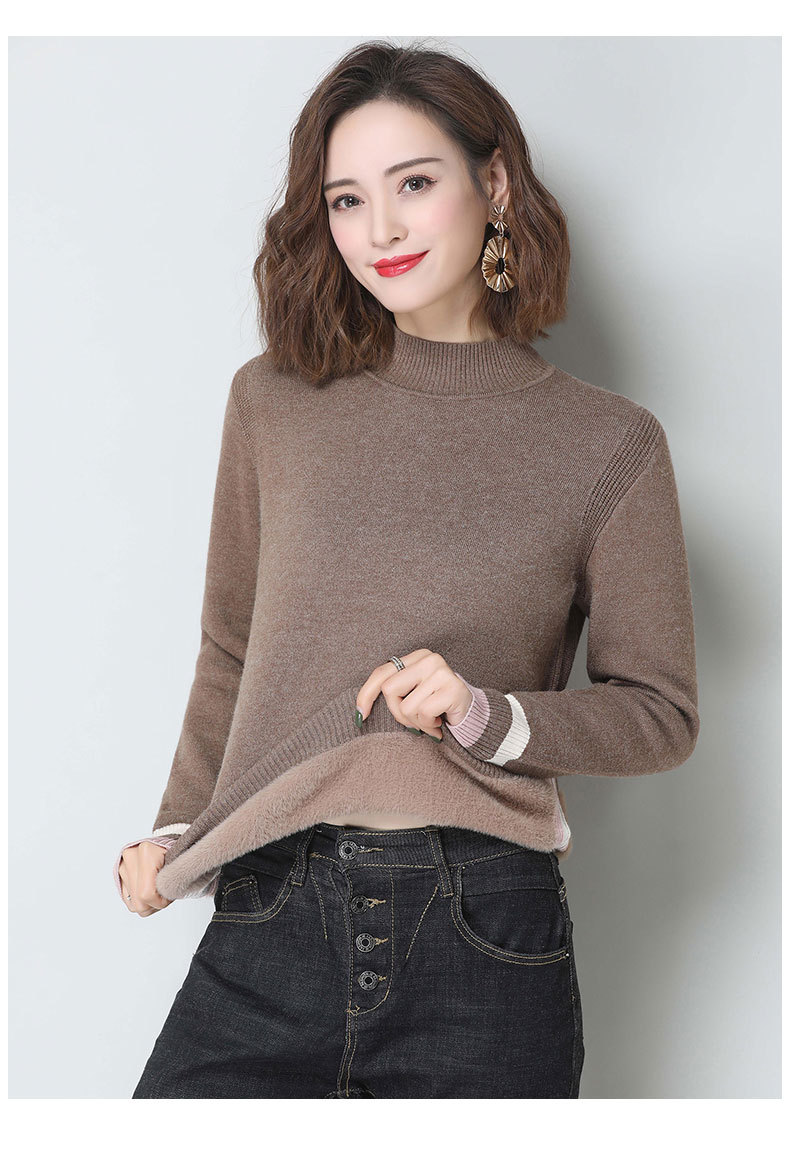 加绒毛衣2019秋冬新款加厚保暖女上衣长袖套头百搭短款打底针织衫