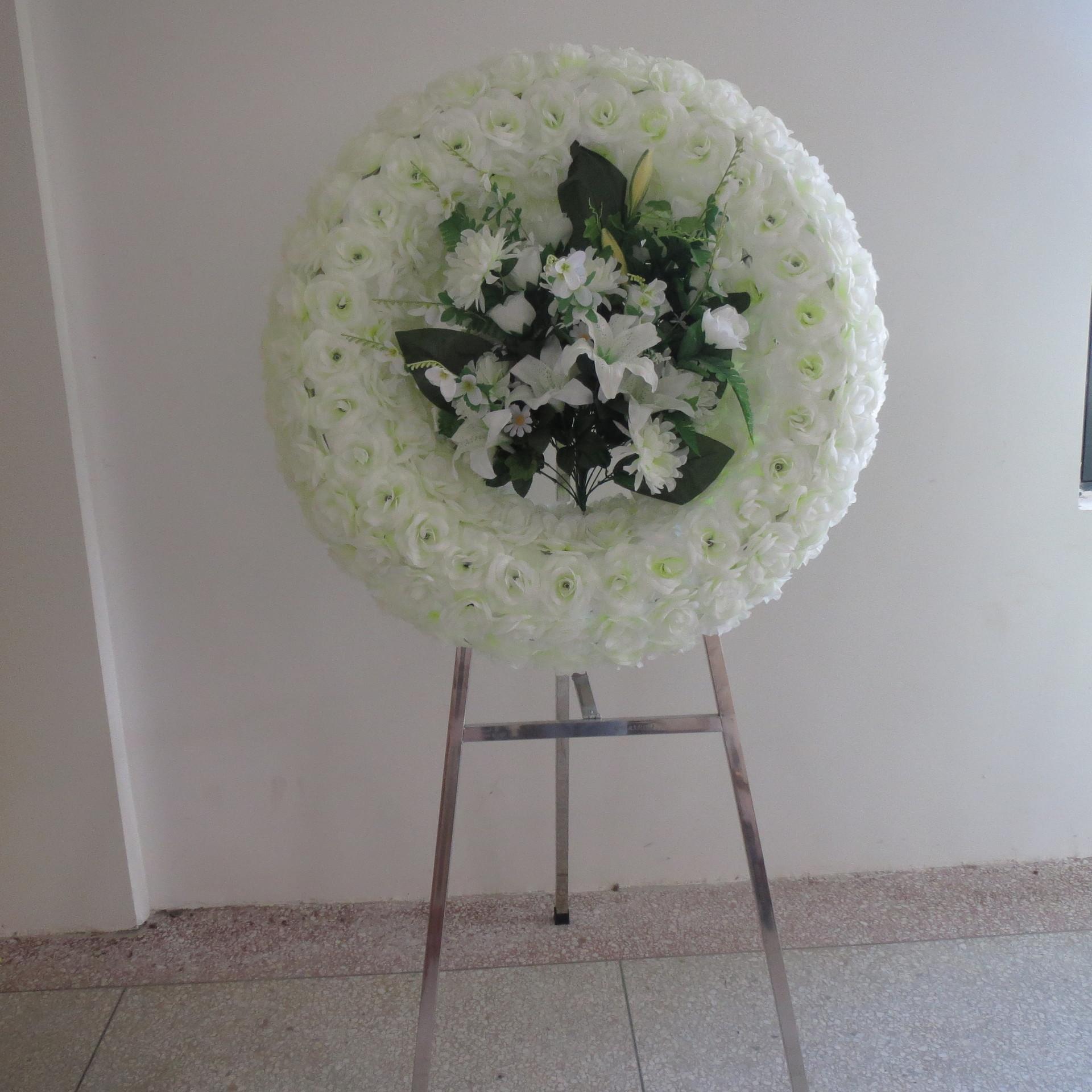 厂家直供 绢花花圈不锈钢仿真花圈殡葬用品 殡仪馆礼厅追悼会花圈