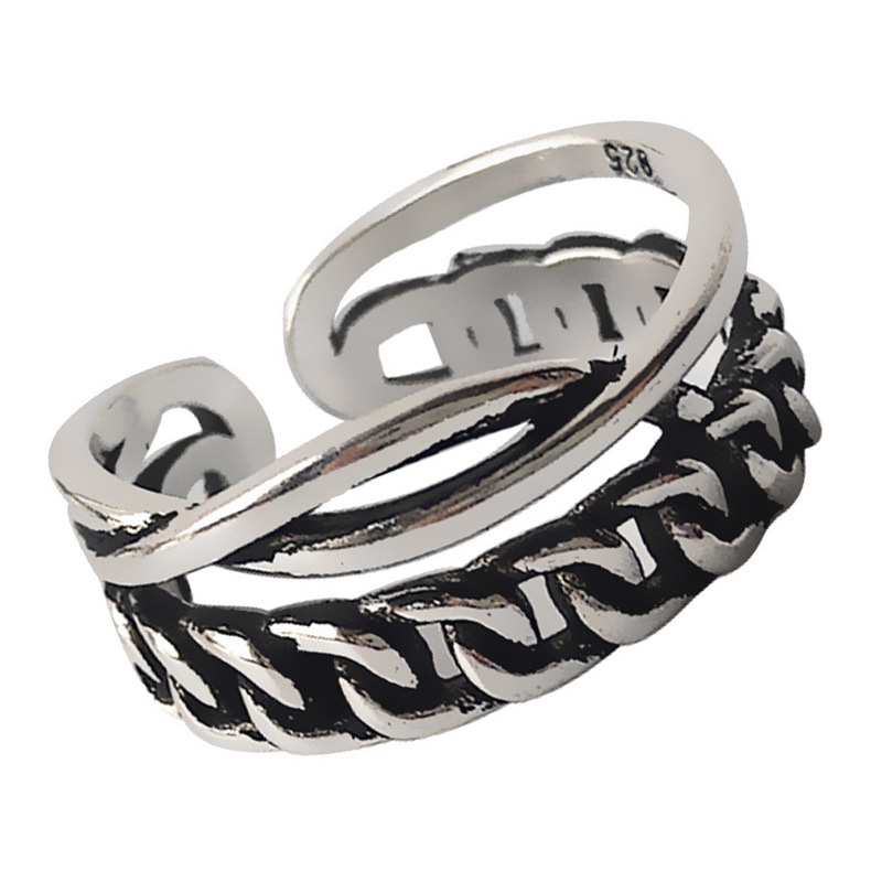 锁链交叉戒指港风潮人个性女冷淡风双层链条编织食指关节指环批发