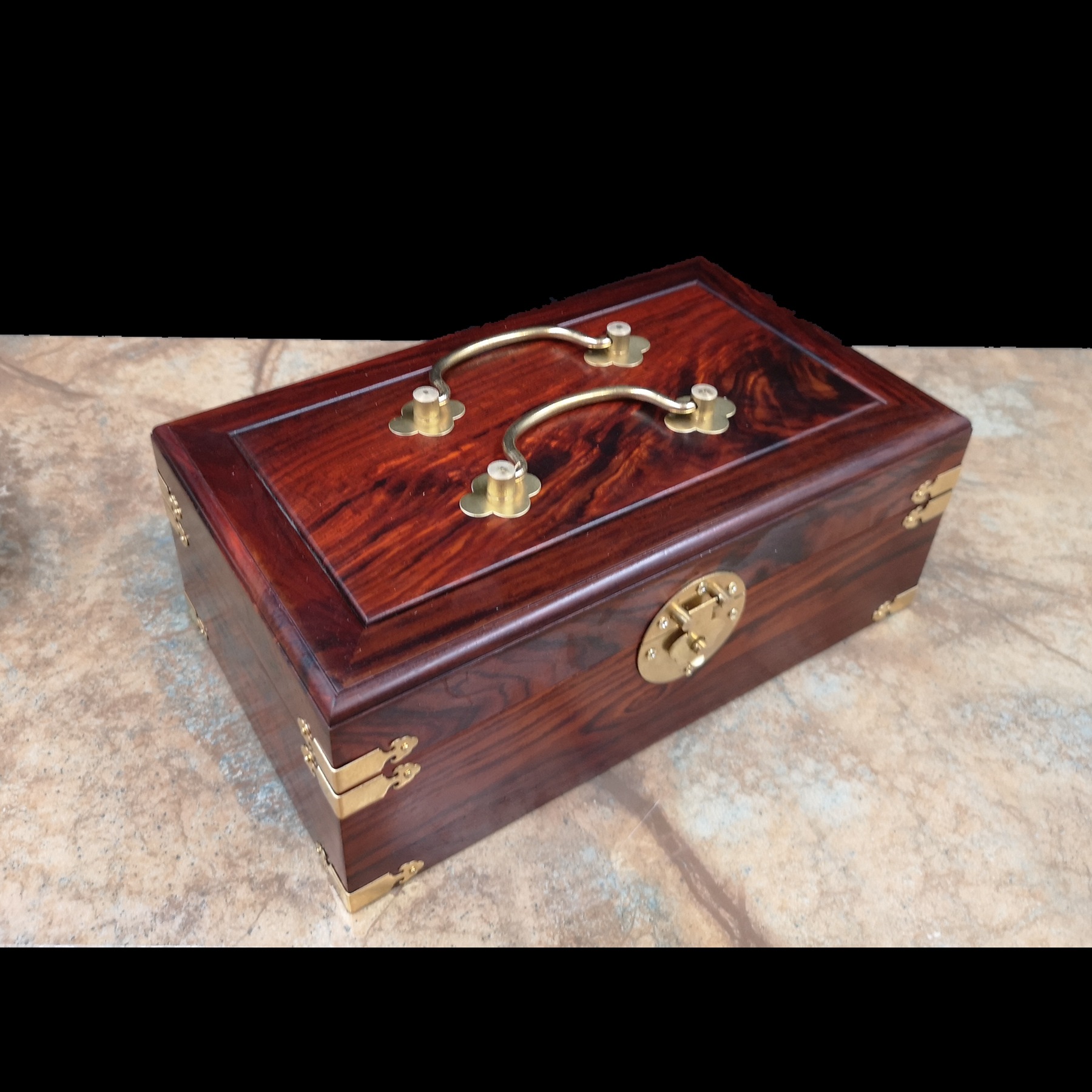 大红酸枝双拎双层首饰盒独板素面珠宝收纳盒红木礼盒家居婚庆礼品