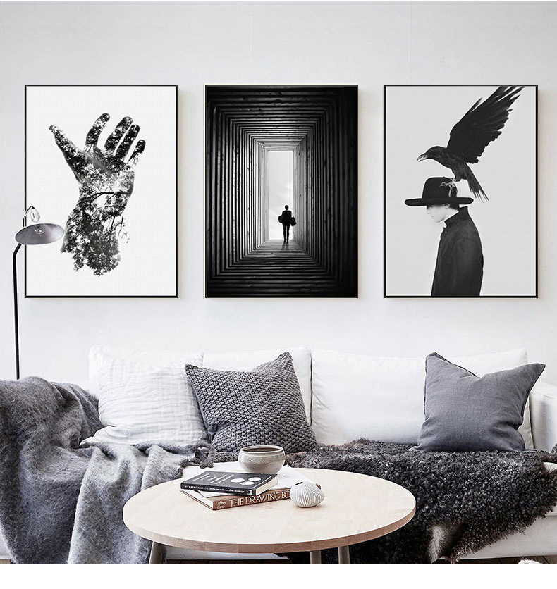 北欧黑白装饰画现代抽象人物创意挂画客厅背景墙面餐厅卧室壁画