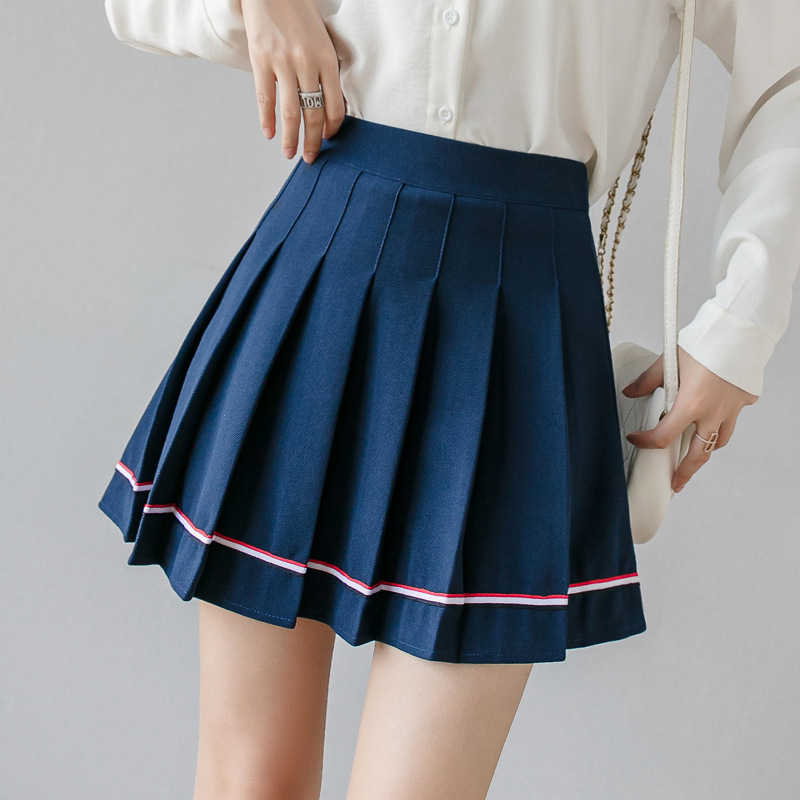 Pleated Skirt for Women Color Stripes 2023 New High Waist Autumn Winter A- line Skirt Student College Style Anti-Exposure Short Pantskirt Skirt
