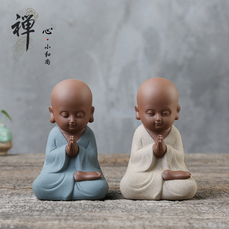 云尚 创意茶宠摆件精品可养 紫砂小和尚禅意摆件手工茶玩茶具配件