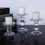 欧式蜡烛现代浪漫创意玻璃烛台家居装饰摆件七彩三件套罗马柱烛台