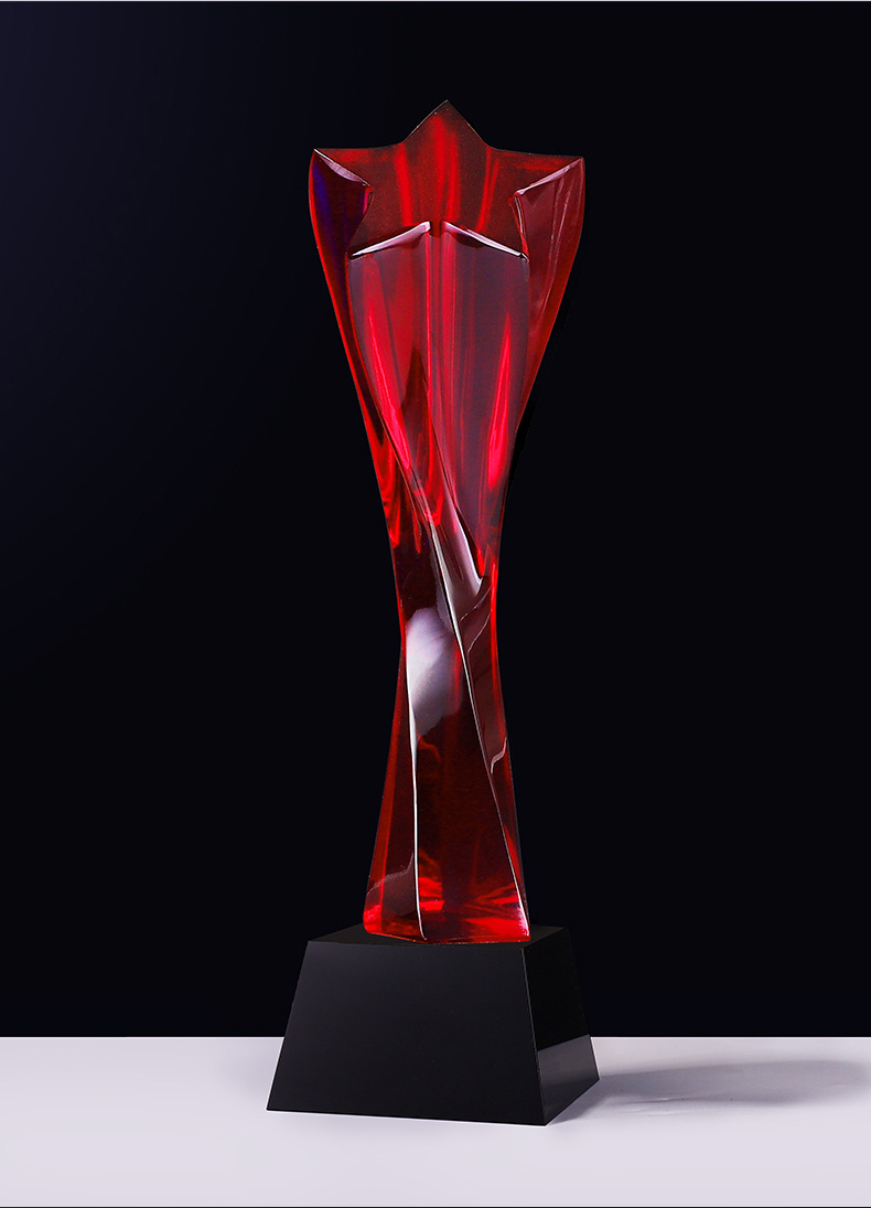 浦江厂家k9水晶玻璃摆件五角星扭柱水晶奖杯定制刻字奖品纪念品