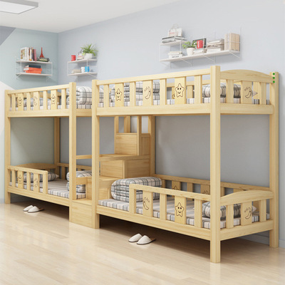 实木宿舍连体床成人上下铺儿童子母床松木高低双层床厂家可定制