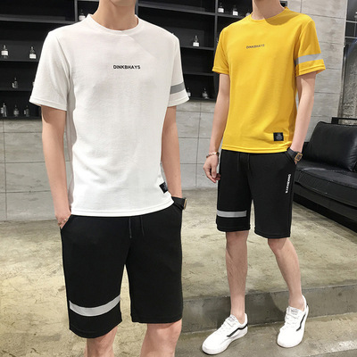 2019夏季男士薄款休闲套装男装透气短t短裤两件套青年潮流运动套