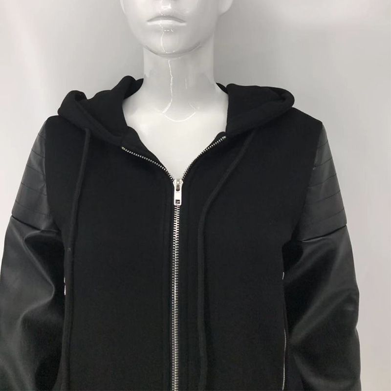 我的莫格利男孩凌熙杨紫同款黑皮拼接拉链夹克连帽外套19秋新款女