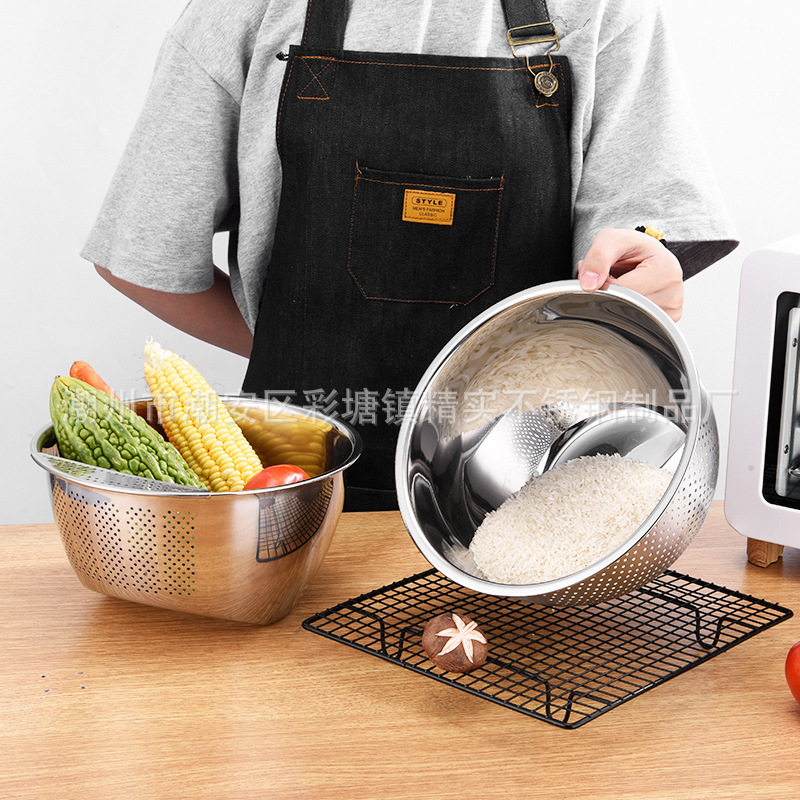 厂家批发加厚不锈钢多功能洗菜盆 淘米篮沥水篮洗米筛厨房器具