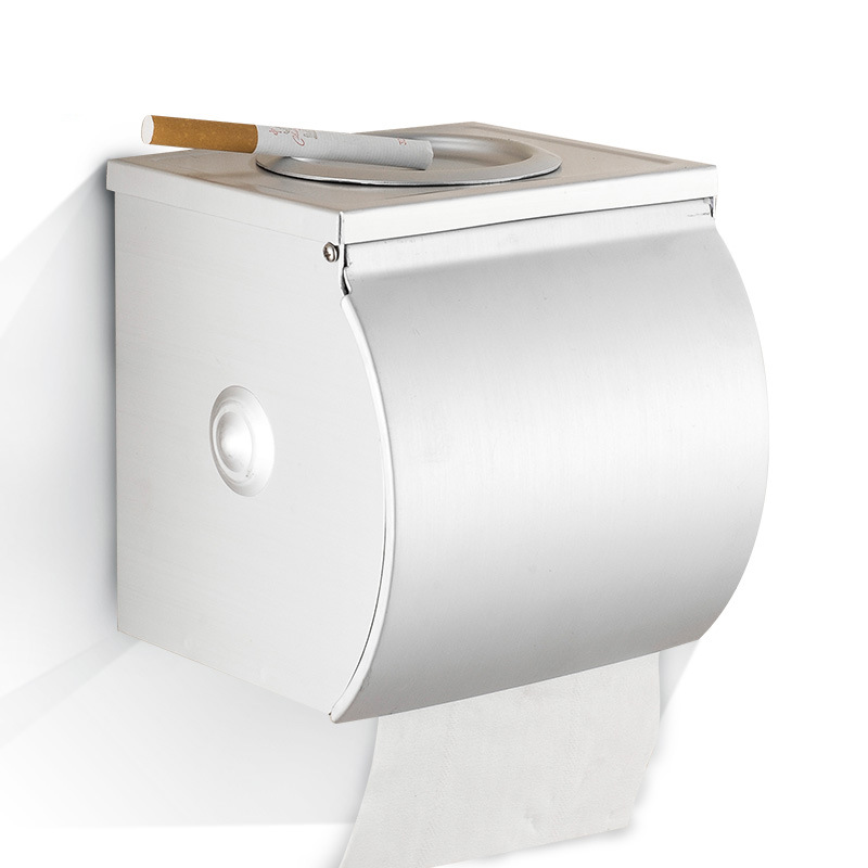 免打孔 太空铝纸巾架全封闭防水 草纸盒卷纸器抽纸器壁挂带烟灰缸