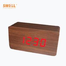 厂家直销创意简约迷你木质电子闹钟 长方形led声控数字显示木头钟
