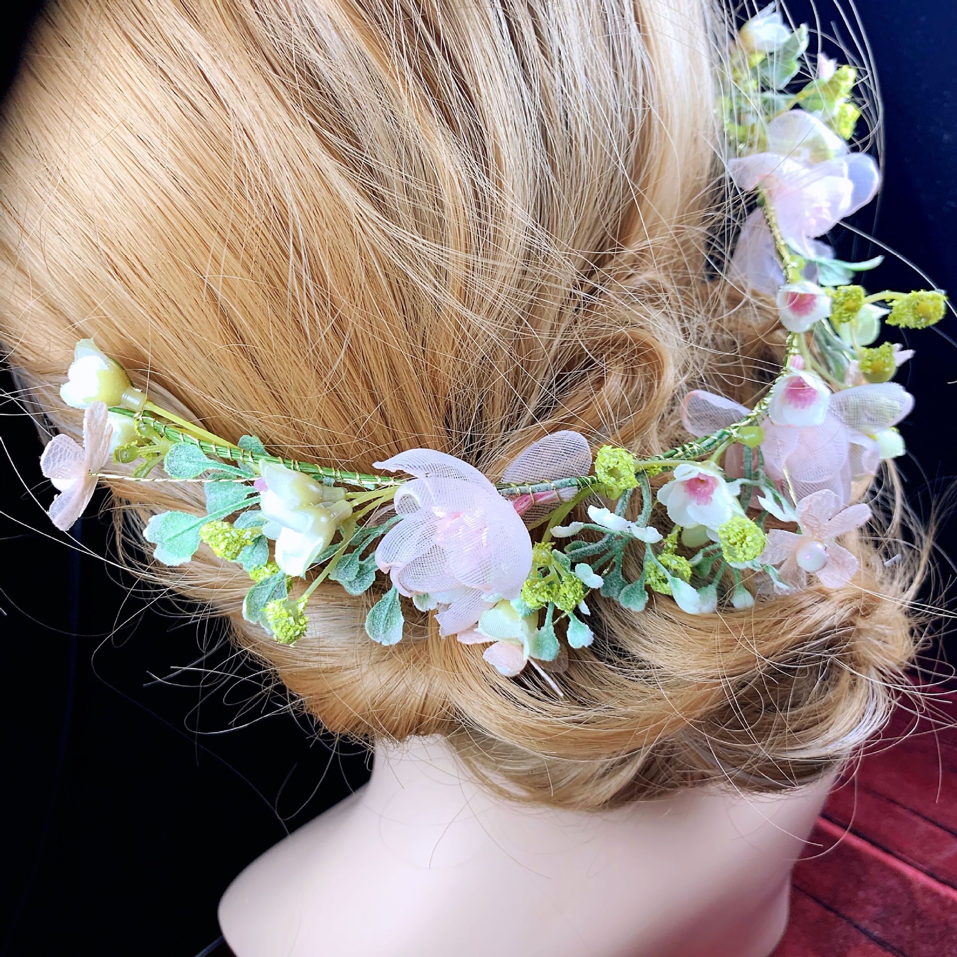 新款新娘头花森系彩色仿真花朵边夹发饰影楼拍照婚纱拍照饰品