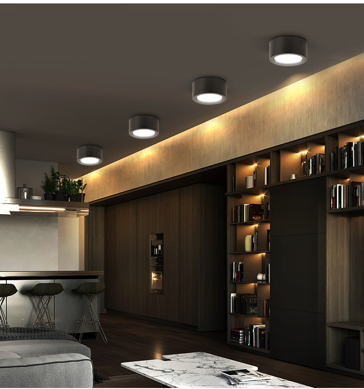 明装筒灯led圆形天花灯过道灯走廊免开孔客厅家用商场明装射灯