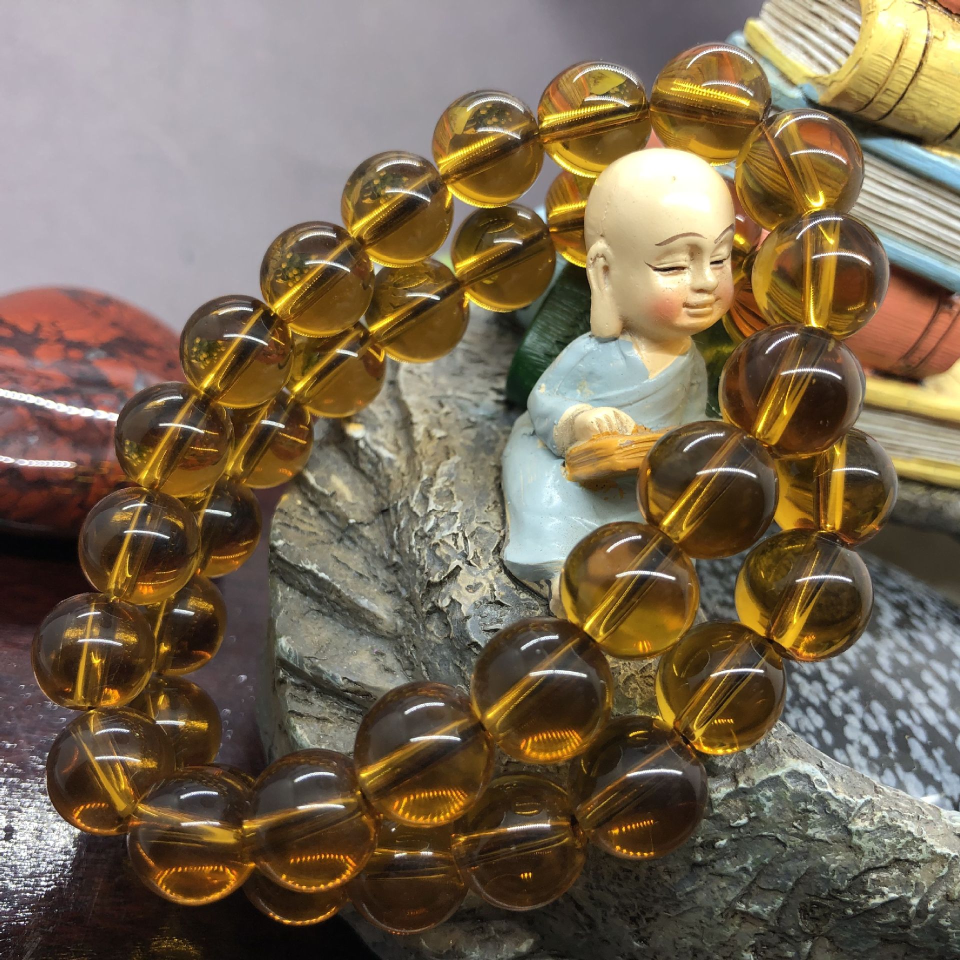 棕虎仿水晶玻璃圆珠手链 diy手工编织串珠手链厂家直销