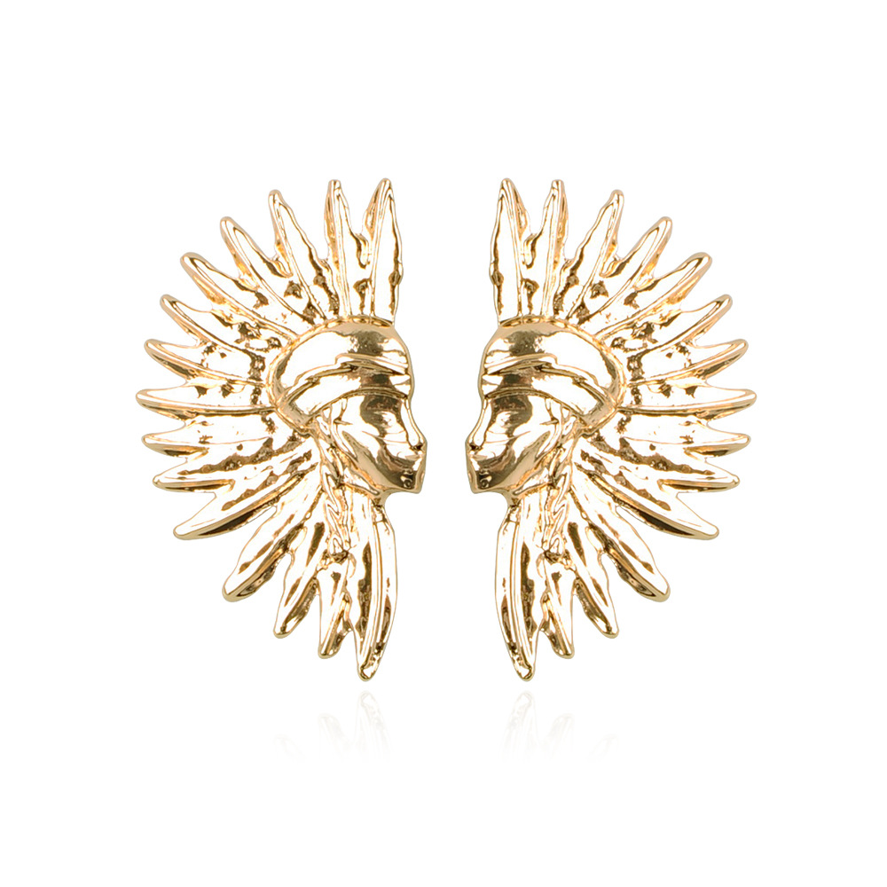 欧美时尚新款耳饰 民族风印第安人头像合金耳环女 跨境现货批发