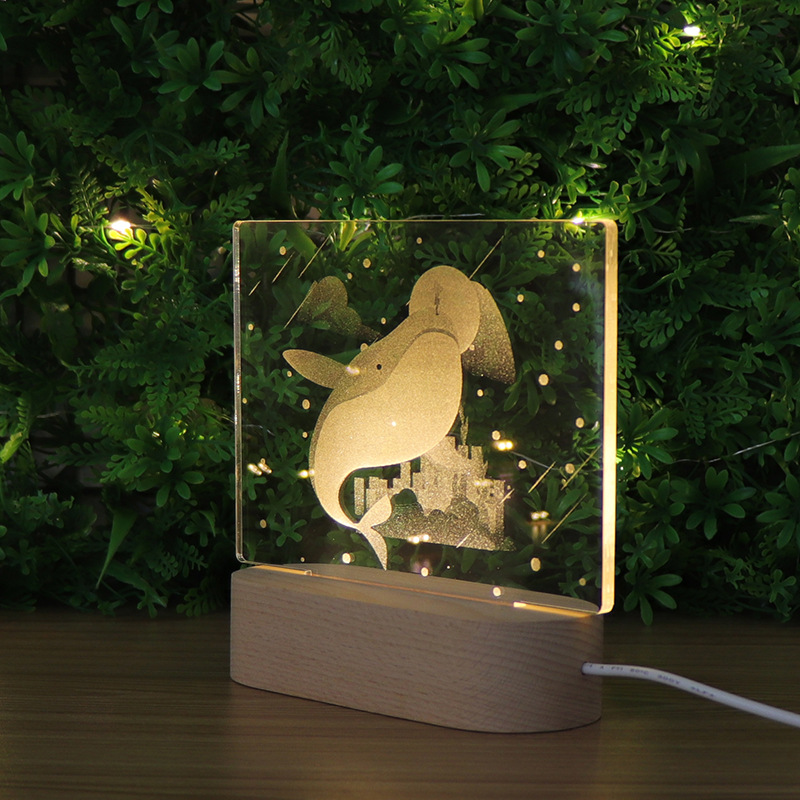 亚马逊跨境产品亚克力3d小夜灯 儿童卧室床头伴睡usb鲸鱼台灯