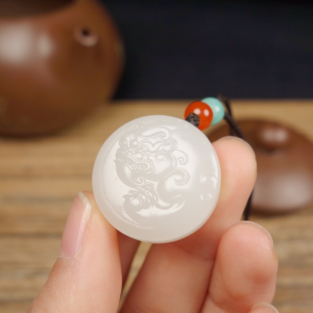 批发天然和田玉白玉精工雕貔貅平安扣款吊坠 羊脂白玉挂件 配证书