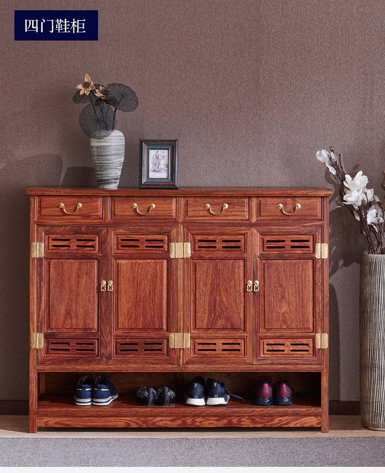 红木鞋柜实木鞋柜家用门口大容量多层中式花梨刺猬紫檀收纳多功能