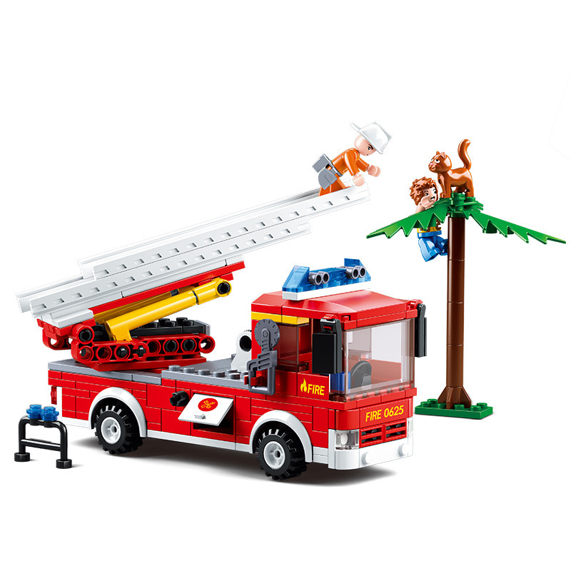 小鲁班0625云梯消防车组装模型兼容乐高男孩拼装积木拼插组装玩具