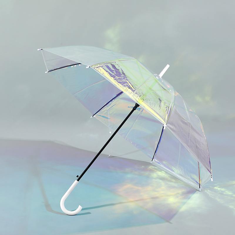 炫彩镭射透明伞直杆长柄透明雨伞定制广告伞男女学生小清新雨伞