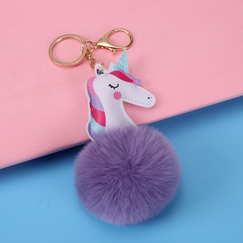 Fashion Cartoon Imitation Rex Rabbit Hairy Ball Pendant Unicorn Keychain Exquisite Lady Bag Bag Charm in Stock Wholesale