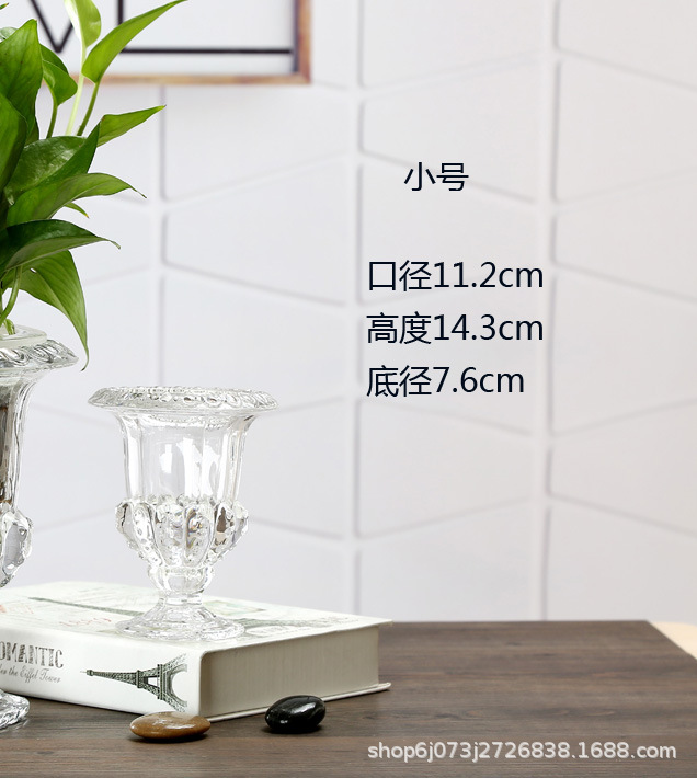 Glass Lantern Tall Foot Vase Glass Transparent European Style Creative Pressed Hotel Decoration Crystal Candlestick Wedding Decoration