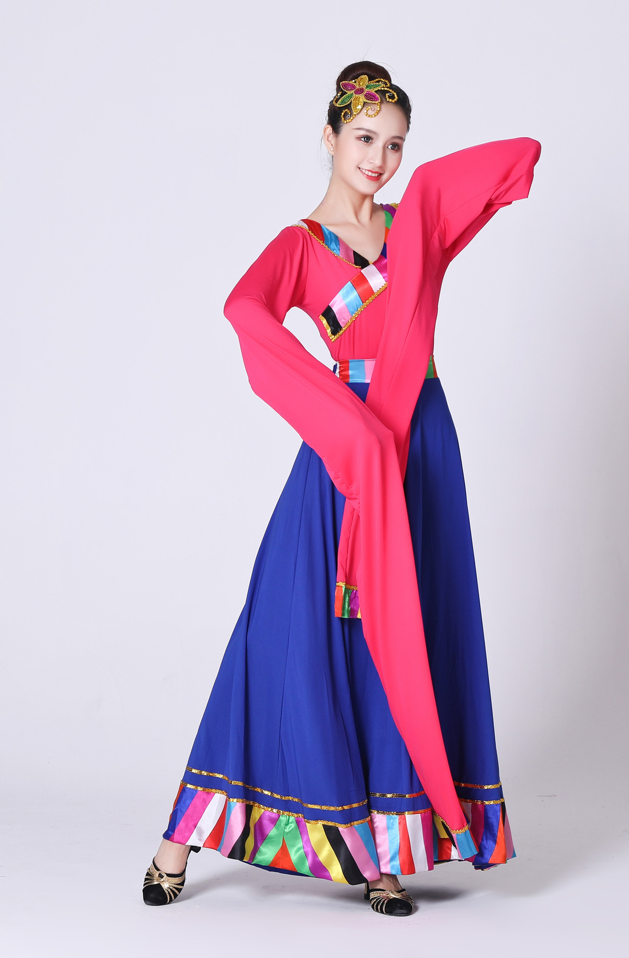 广场舞服装新款套装 藏族舞蹈半身长裙大摆裙 民族舞套裙