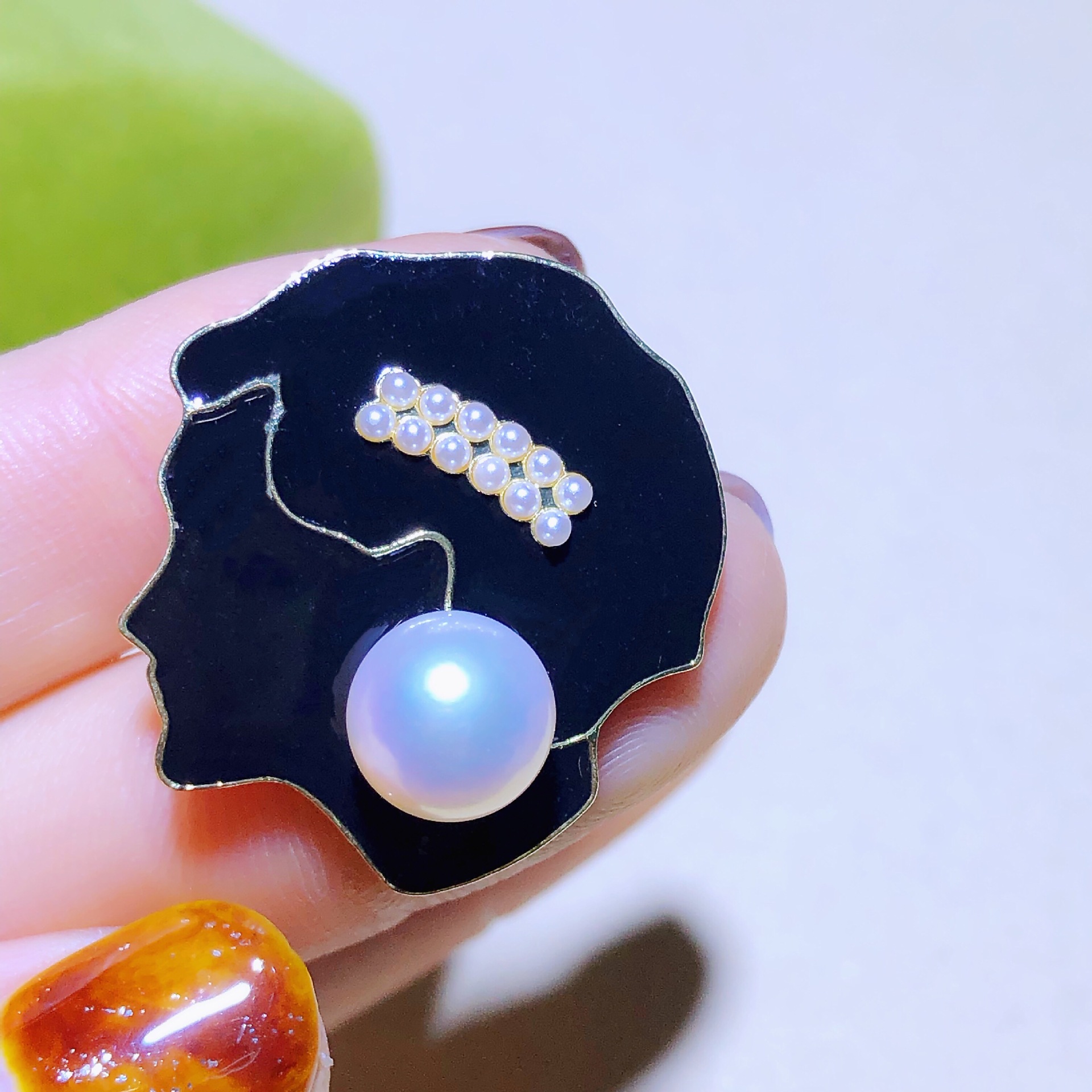 饰品配件-diy配件 头像款 韩版厚镀金设计款珍珠胸针胸花披肩扣半成品