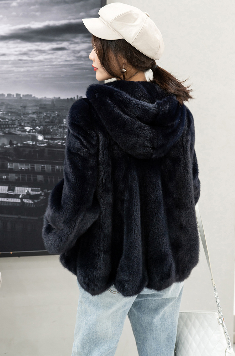 2019新款貂皮大衣女整貂连帽韩版水貂皮草外套进口天鹅绒裘皮服装