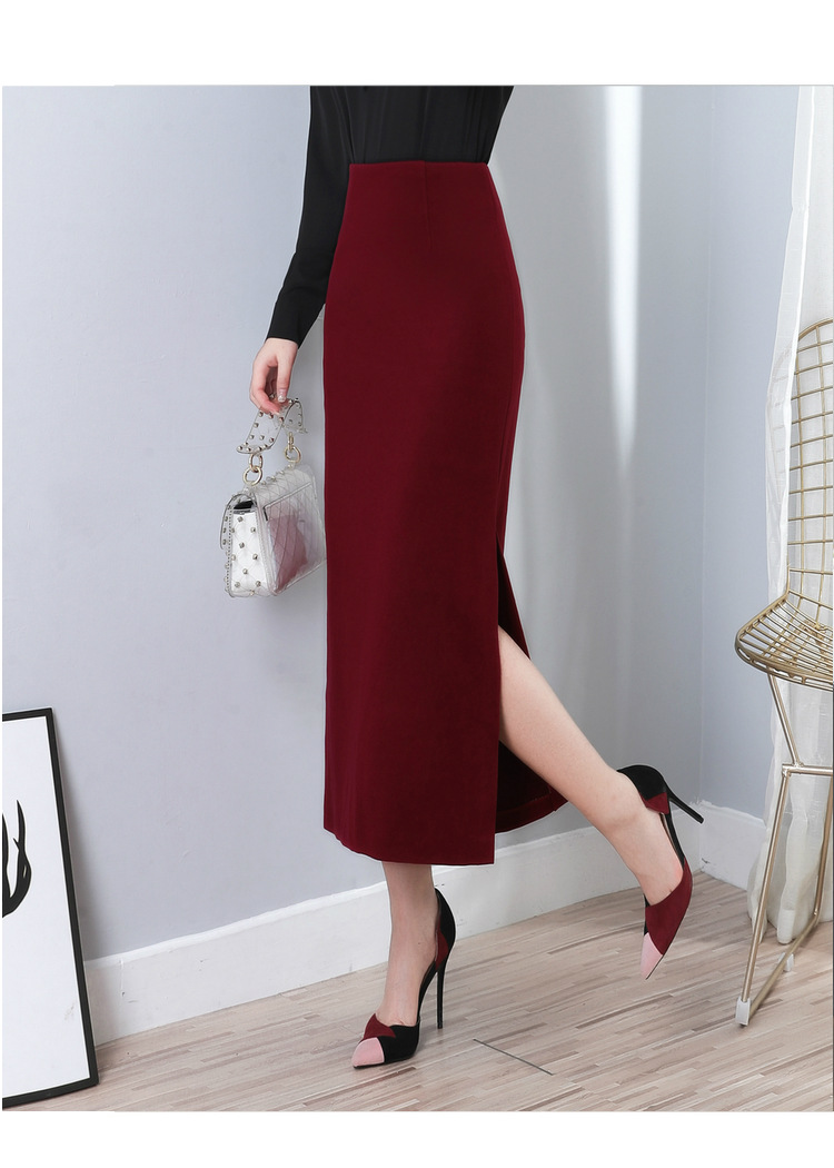 毛呢包臀裙半身裙秋冬新款高腰两侧开叉长裙批发热卖一件代发966