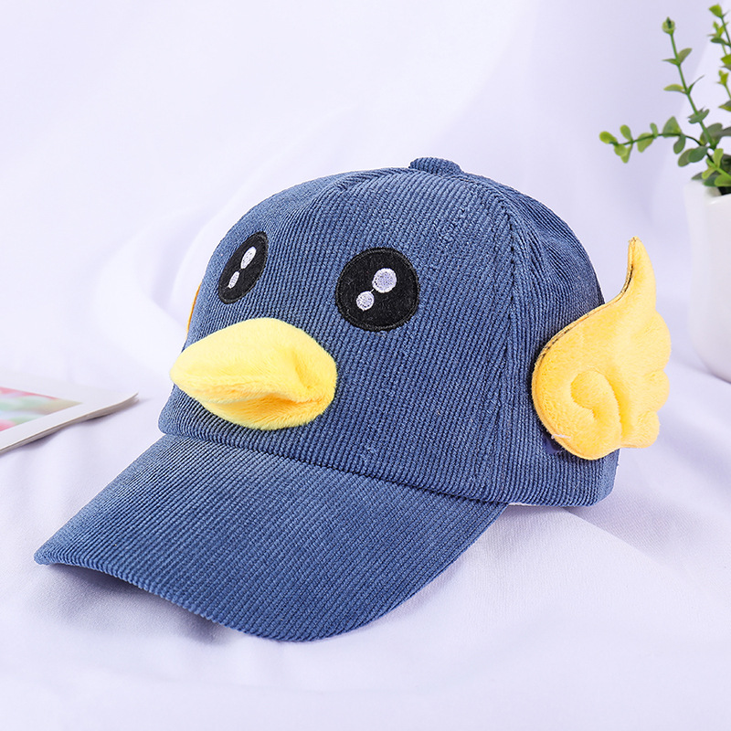 秋冬季新款儿童帽子灯芯绒厚款小黄鸭子棒球帽男女童宝宝鸭舌帽潮  