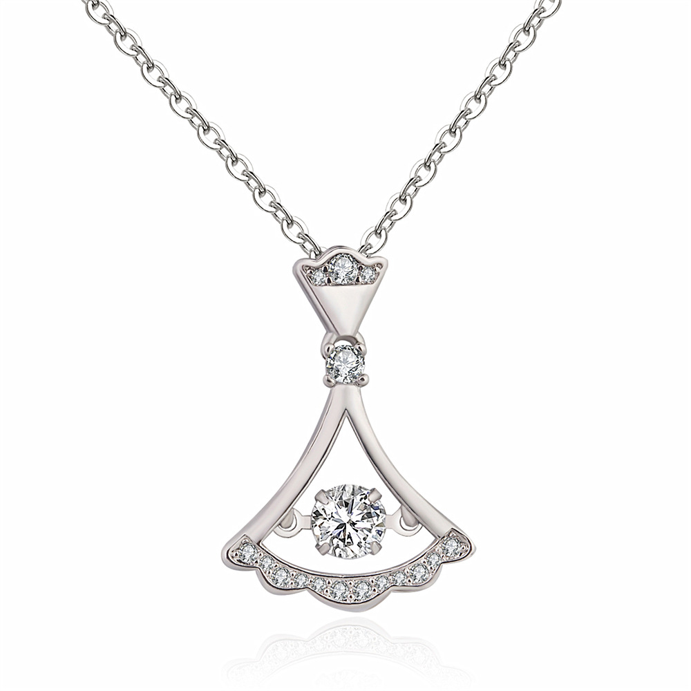 镀18k玫瑰金钻石项链 小裙摆扇形灵动钻石吊坠套链锁骨链配k金链